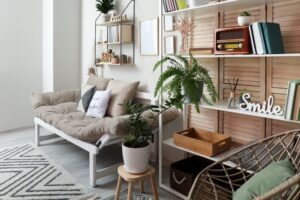 Interior,Of,Modern,Living,Room,With,Sofa,And,Shelf,Unit
